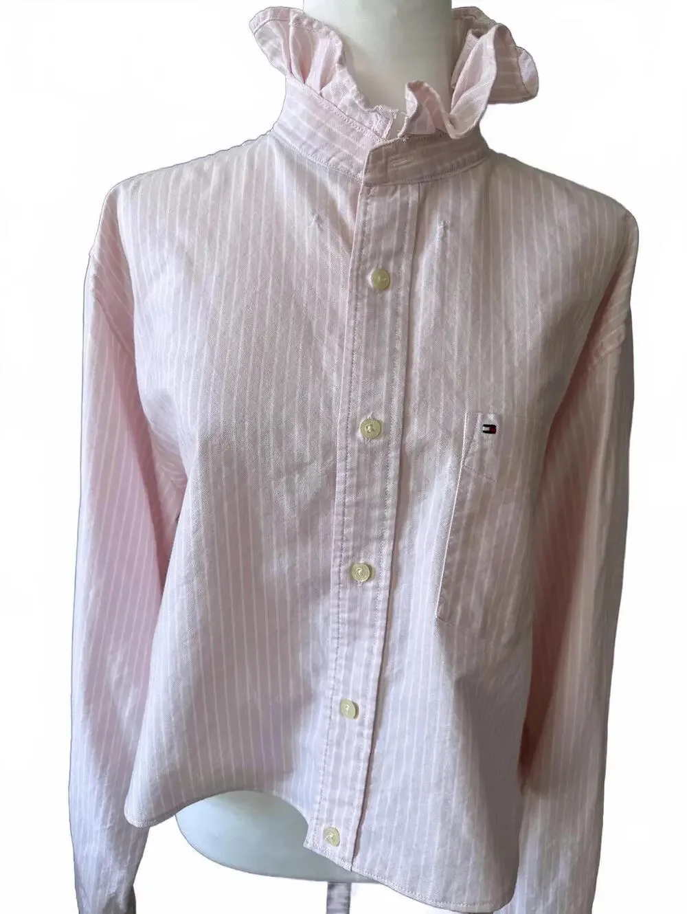 Tommy Hilfiger Pink Striped Ruffle Collar Button-Up Shirt - Picture 7 of 10